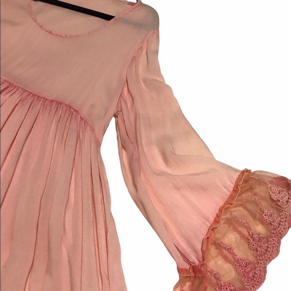 Velzera Antique Vintage Lace Trim Babydoll Pink Dress M - Picture 4 of 4